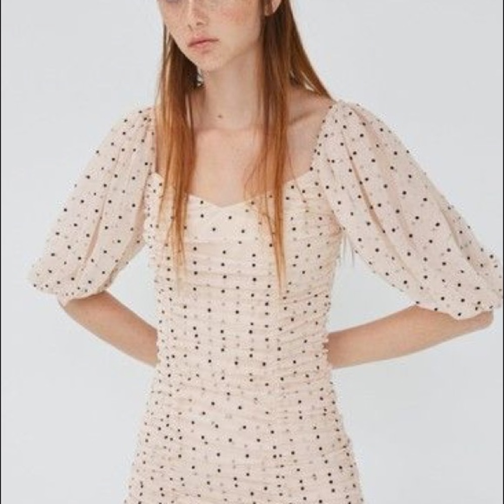 Zara Polka Dot Draped Tulle Dress